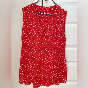 Blouse, orange, polka dot, sleeveless, size large